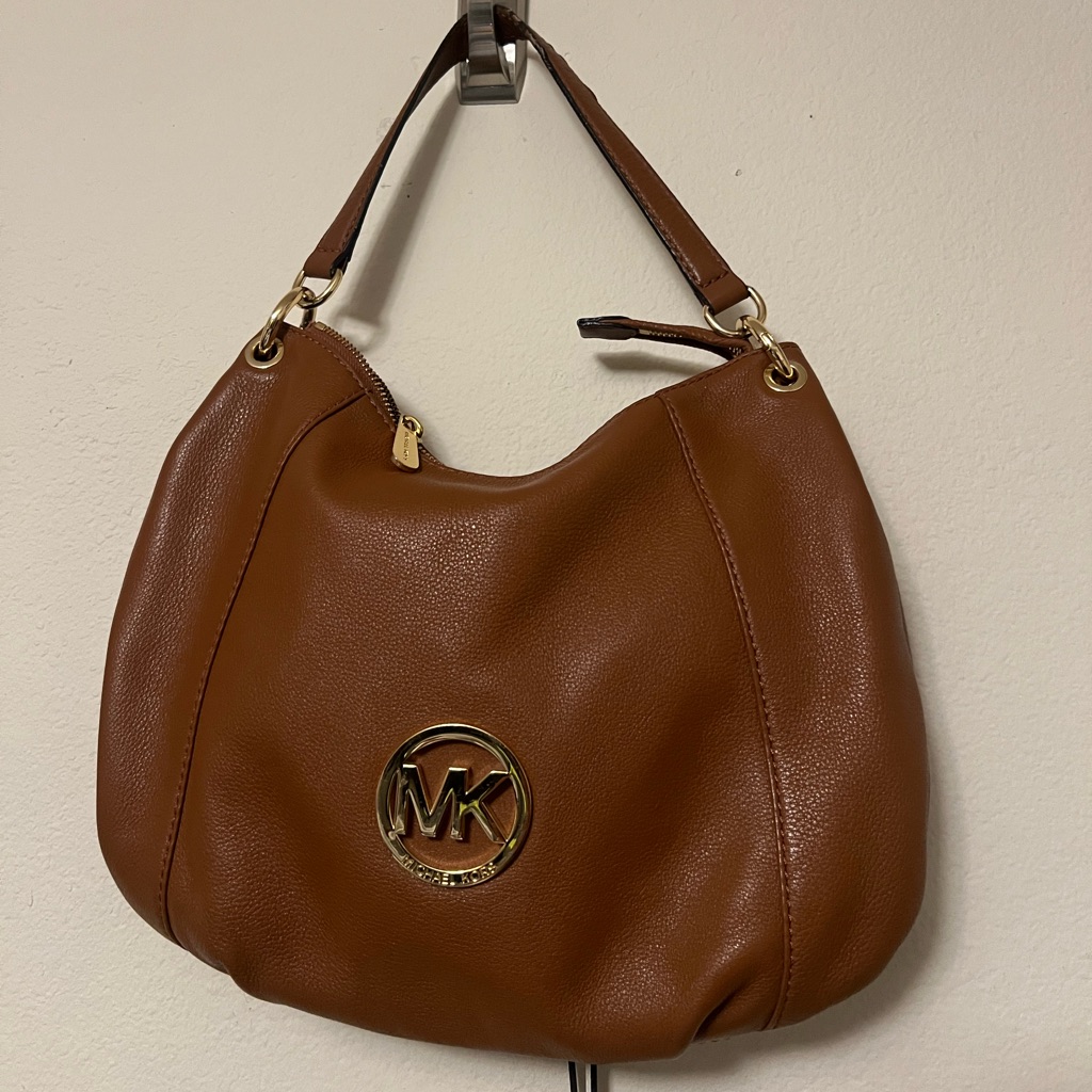 Michael Kors Brown Leather Hobo Bag With Gold Accents
